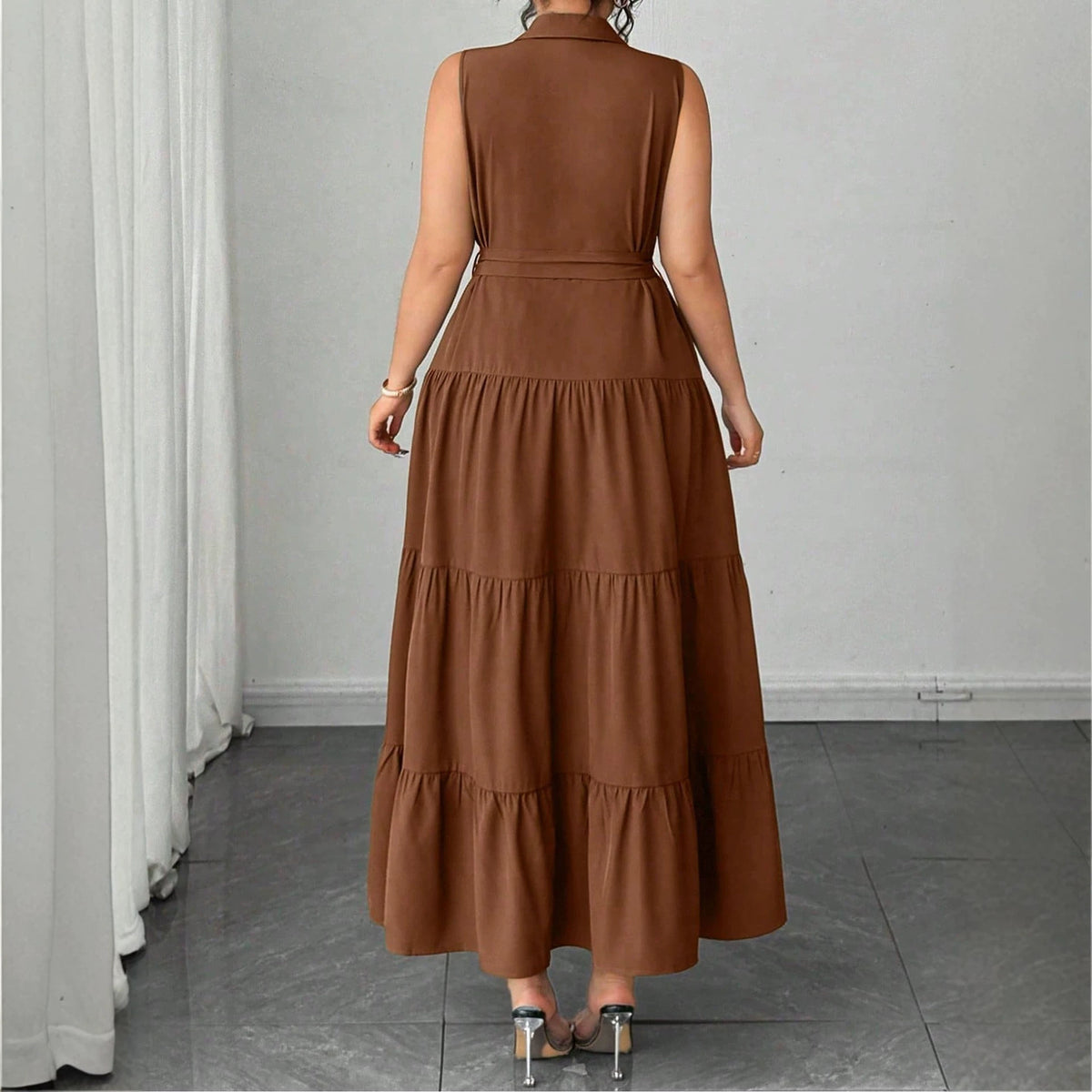Fitted Mid-length Sleeveless Dress With A Belt - KaleaBoutique.com