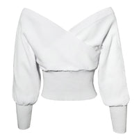 Women's Off-Shoulder Cross-Front Ribbed Pullover Sweater - KaleaBoutique.com