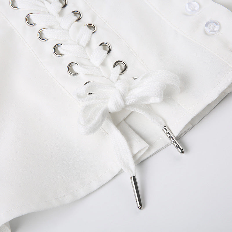 Women's Lace-Trim Button-Front Corset-Style Blouse