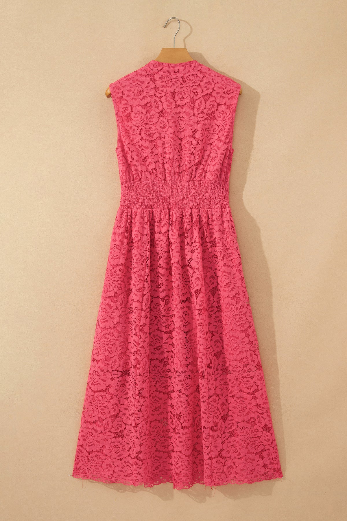 KaleaBoutique Stylish Floral Lace Overlay Zip Up V Neck Smocked Waist Sleeveless Dress - KaleaBoutique.com
