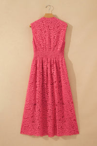 KaleaBoutique Stylish Floral Lace Overlay Zip Up V Neck Smocked Waist Sleeveless Dress - KaleaBoutique.com