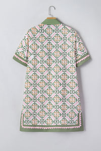 KaleaBoutique Stylish Boho Geometric Flower Print Short Sleeve Loose Mini Dress - KaleaBoutique.com