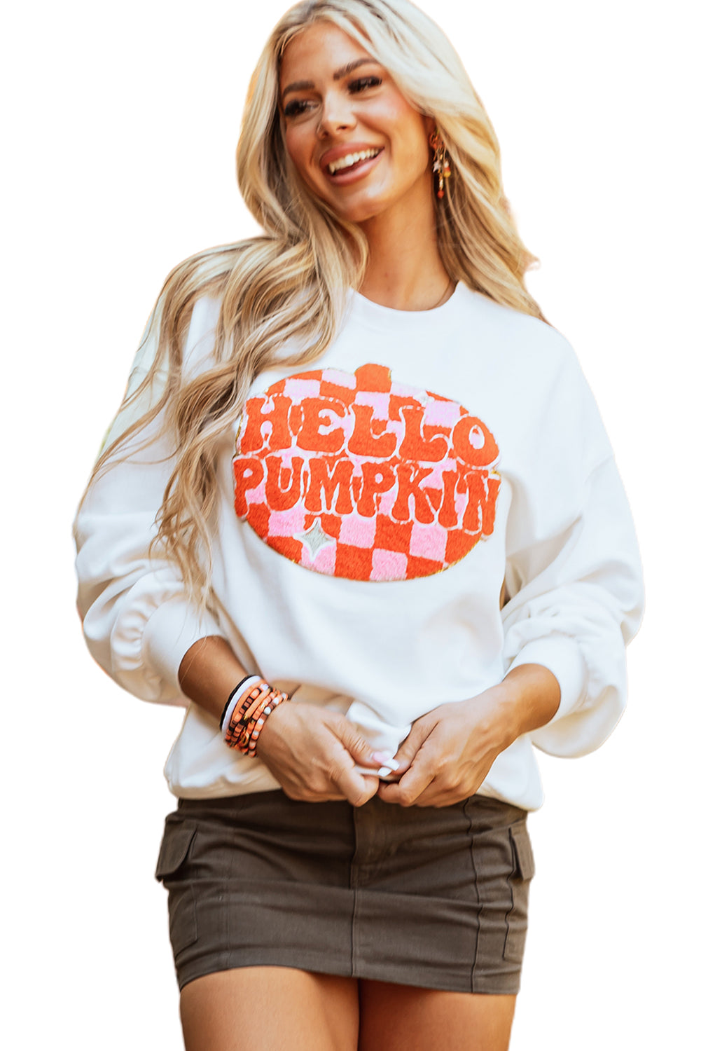 KaleaBoutique Stylish Terry Halloween Pumpkin Patched Pattern Pullover Sweatshirt - KaleaBoutique.com
