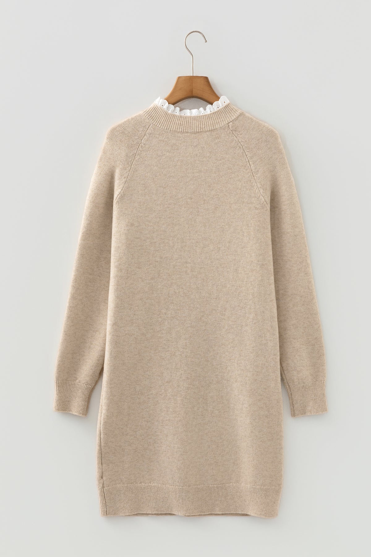 KaleaBoutique Stylish Button Lace Detail Raglan Sleeve Shift Mini Sweater Dress - KaleaBoutique.com