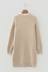 KaleaBoutique Stylish Button Lace Detail Raglan Sleeve Shift Mini Sweater Dress - KaleaBoutique.com