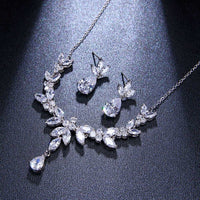 Bridal Diamond Gem Necklace and Earrings Set, Wedding Crystal Necklace Set, 14K Gold or Platinum - KaleaBoutique.com