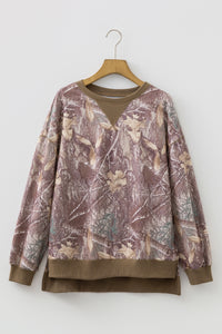 KaleaBoutique Comfortable Abstract Camo Print Color Block Detail Baggy Pullover Sweatshirt - KaleaBoutique.com
