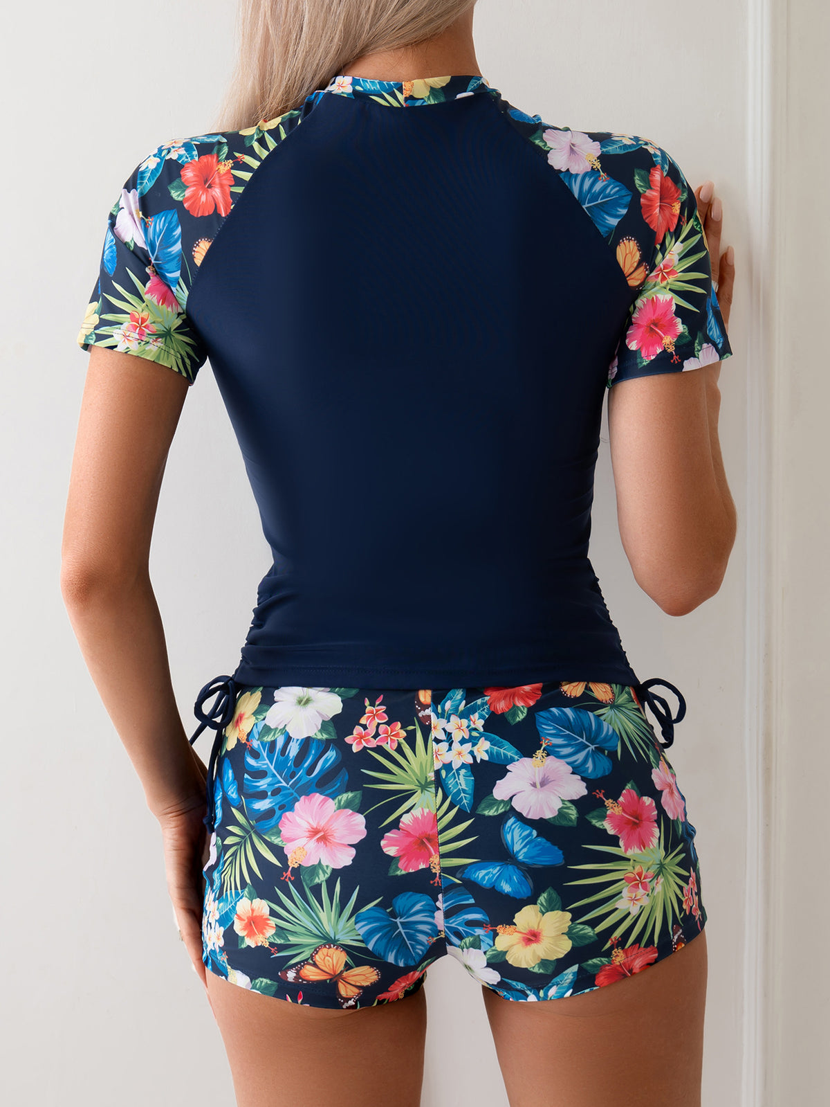 Women's Tropical Floral Short-Sleeve Swim Top and Shorts 2 PC Tankini Set - KaleaBoutique.com
