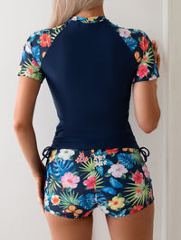 Women's Tropical Floral Short-Sleeve Swim Top and Shorts 2 PC Tankini Set - KaleaBoutique.com