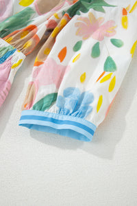 KaleaBoutique Stylish Floral Doodle Print Striped Trim V Neck Midi Dress - KaleaBoutique.com