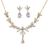 Bridal Diamond Gem Necklace and Earrings Set, Wedding Crystal Necklace Set, 14K Gold or Platinum - KaleaBoutique.com
