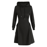 Women's Lace-Up Waist Hooded Long-Sleeve Mini Dress - KaleaBoutique.com