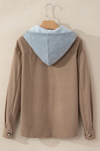 KaleaBoutique Hooded Drawstring Pockets Corduroy Shacket - KaleaBoutique.com