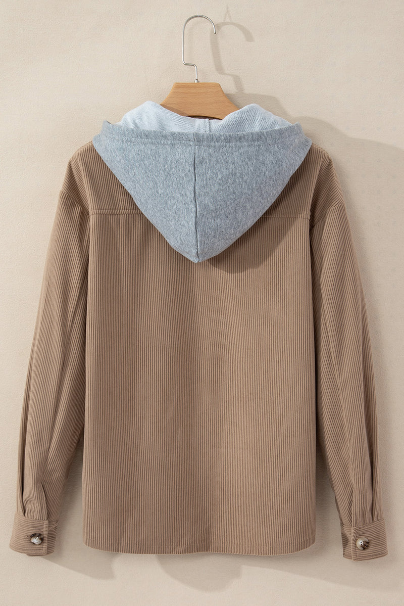 KaleaBoutique Hooded Drawstring Pockets Corduroy Shacket - KaleaBoutique.com