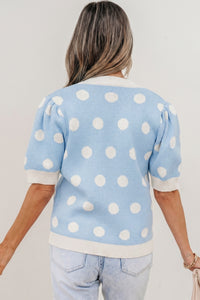 KaleaBoutique Comfortable Polka Dot Puff Short Sleeve Sweater Top - KaleaBoutique.com
