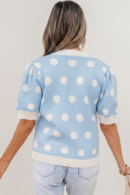 KaleaBoutique Comfortable Polka Dot Puff Short Sleeve Sweater Top - KaleaBoutique.com