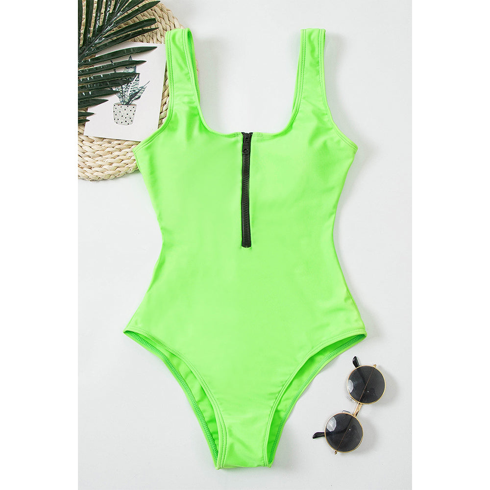 Women Scoop-Neck Zip-Front High Cut One-Piece Swimsuit - KaleaBoutique.com