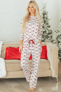 KaleaBoutique Stylish Father Christmas Striped Print Contrast Drawstring Lounge Pant Set - KaleaBoutique.com