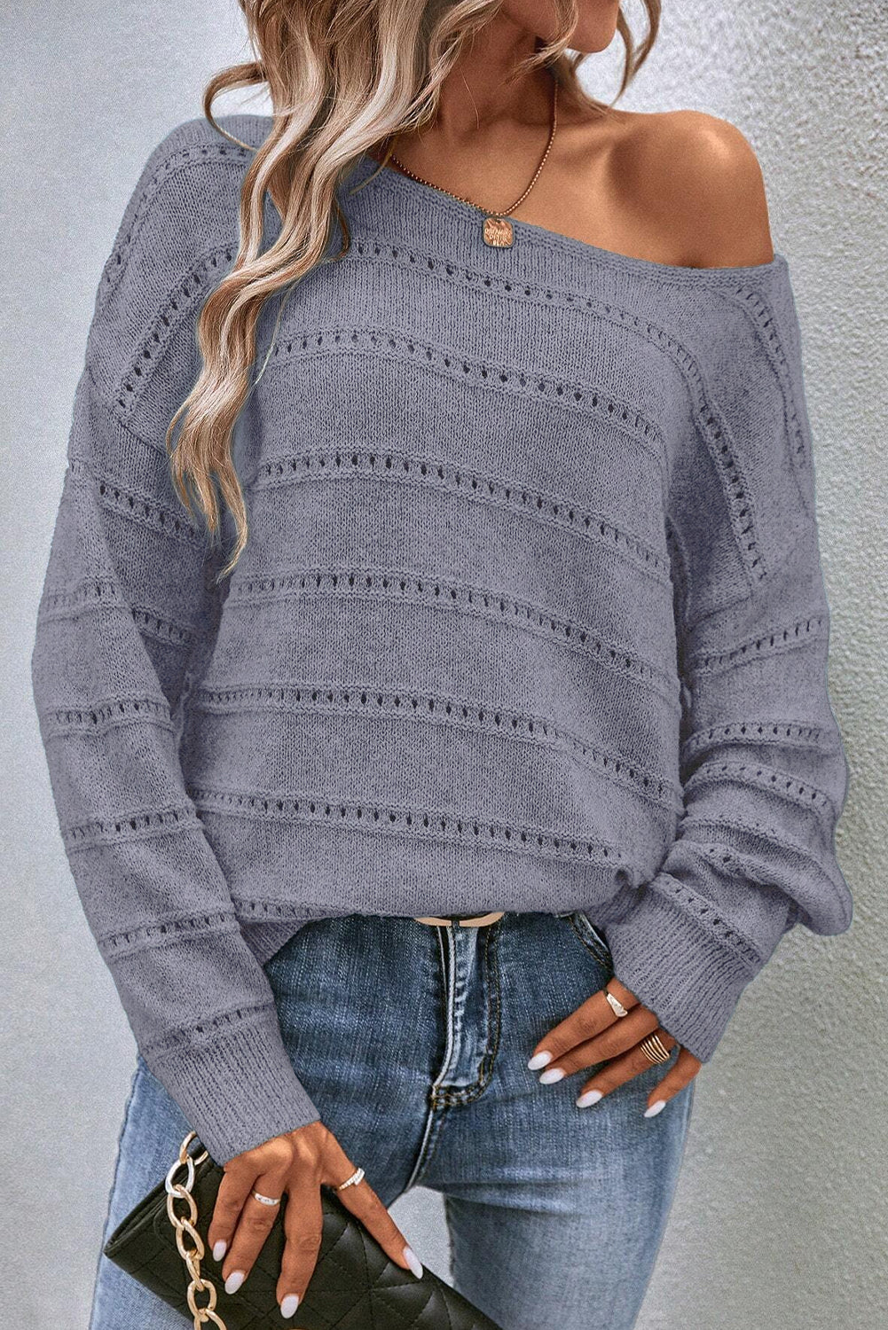 KaleaBoutique Boat Neck Drop Shoulder Pointelle Knit Sweater - KaleaBoutique.com