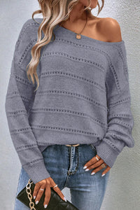 KaleaBoutique Boat Neck Drop Shoulder Pointelle Knit Sweater - KaleaBoutique.com