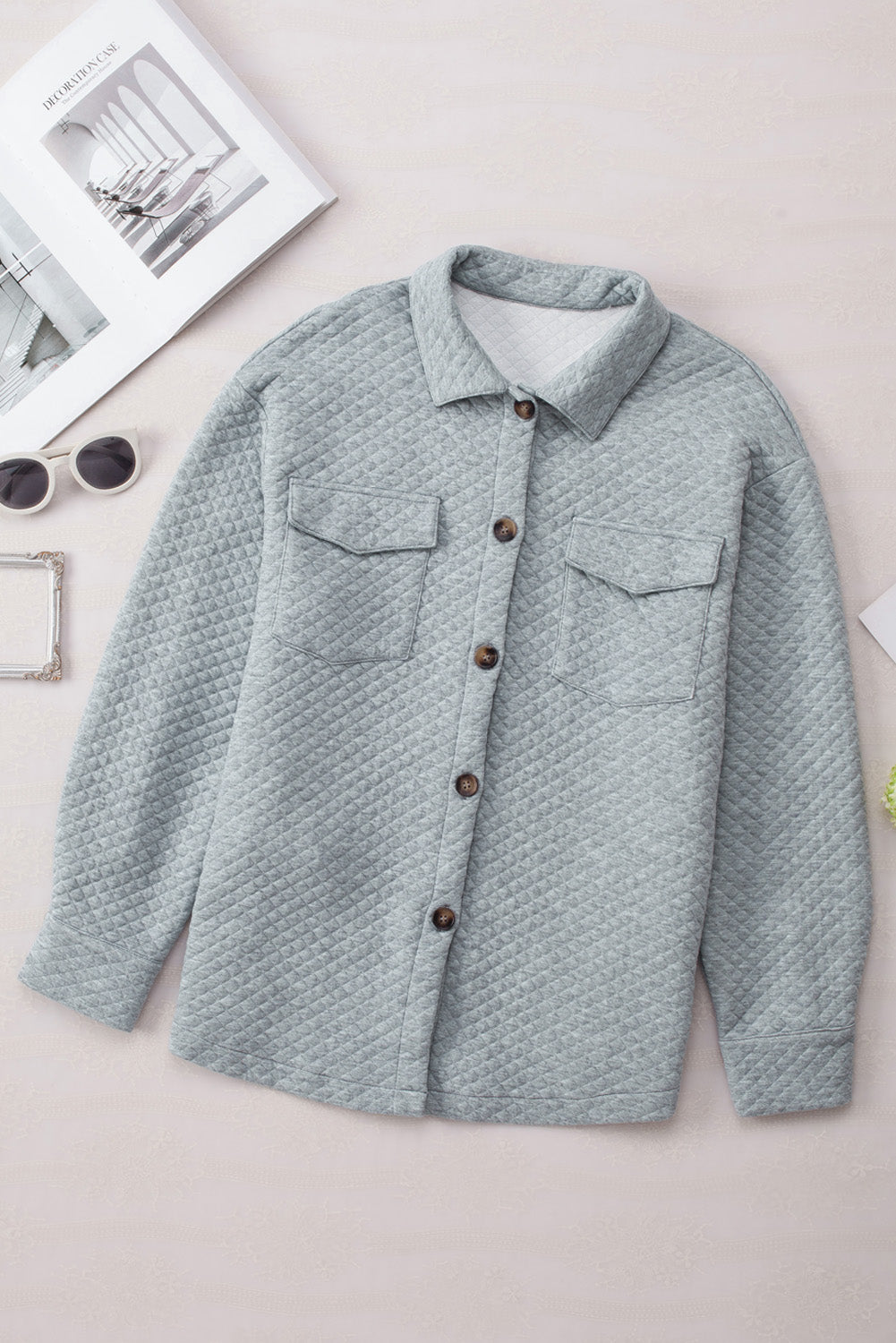 Retro Quilted Flap Pocket Button Shacket - KaleaBoutique.com