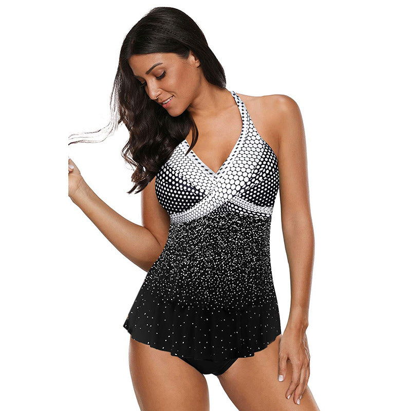 Women's Gradient Polka Dot Halter Swim Top and Briefs 2 PC Tankini Set - KaleaBoutique.com