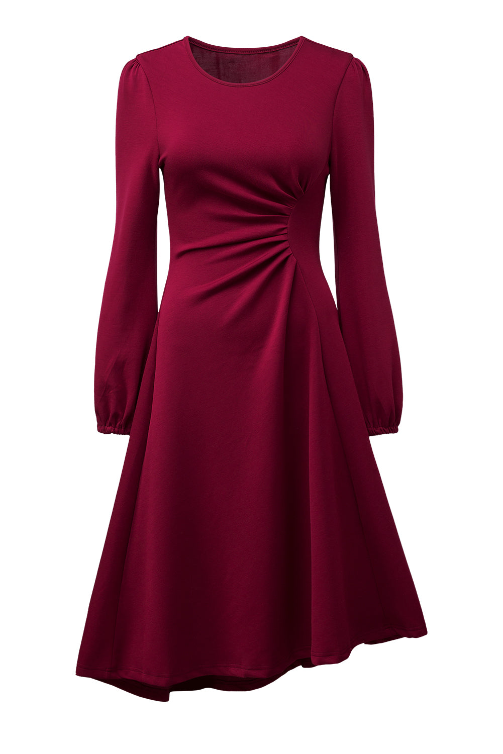 Solid Color Ruched Detail Long Sleeve Midi Dress - KaleaBoutique.com