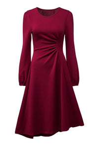 Solid Color Ruched Detail Long Sleeve Midi Dress - KaleaBoutique.com