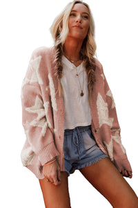 KaleaBoutique Stylish Warm Sherpa Star Pattern Textured Sweater Cardigan with Pockets - KaleaBoutique.com