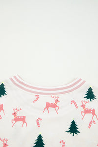 KaleaBoutique Comfortable Bow Christmas Tree Print Contrast Striped Banding 2pcs Lounge Set - KaleaBoutique.com