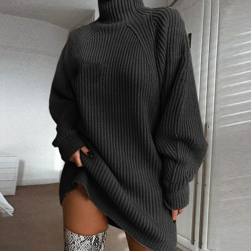 Women's Mock-Neck Raglan-Sleeve Knit Sweater Dress - KaleaBoutique.com