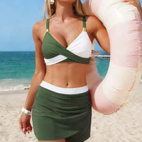 Women's Color Block Wrap-Front Top and Skirted Bottoms 2 PC Bikini Set - KaleaBoutique.com