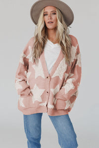 KaleaBoutique Stylish Warm Sherpa Star Pattern Textured Sweater Cardigan with Pockets - KaleaBoutique.com