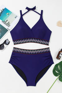 Embroidered Trim Wrap Tie Knot Plus Size High Waisted Bikini - KaleaBoutique.com