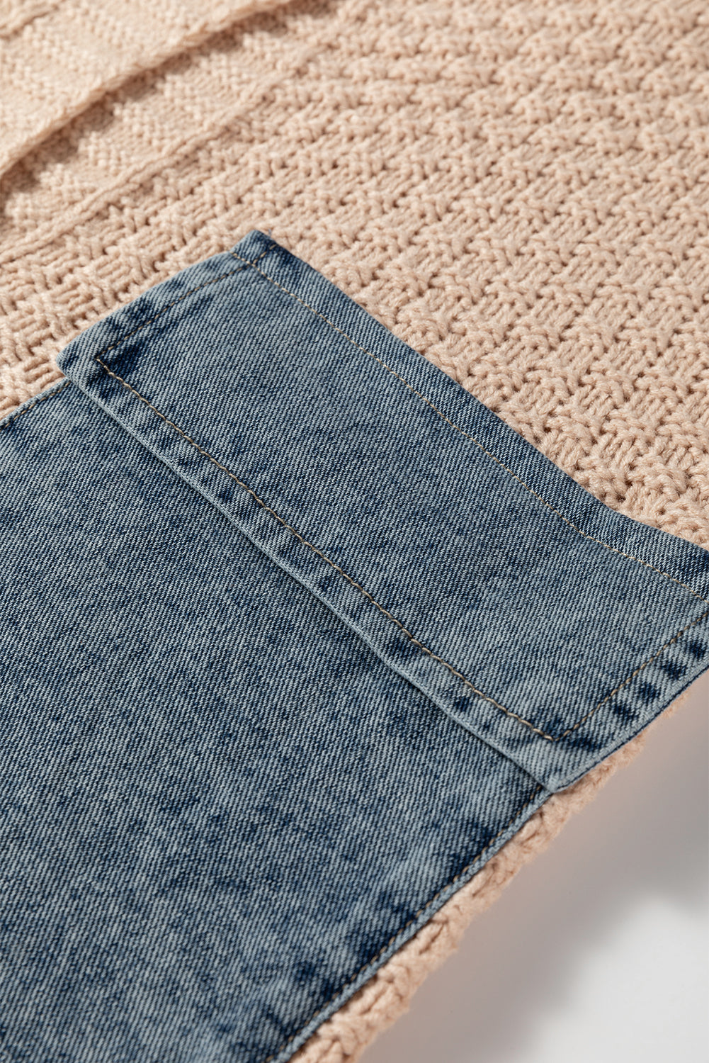 KaleaBoutique Comfortable Open Front Knitted Denim Pocket Patchwork Cardigan - KaleaBoutique.com
