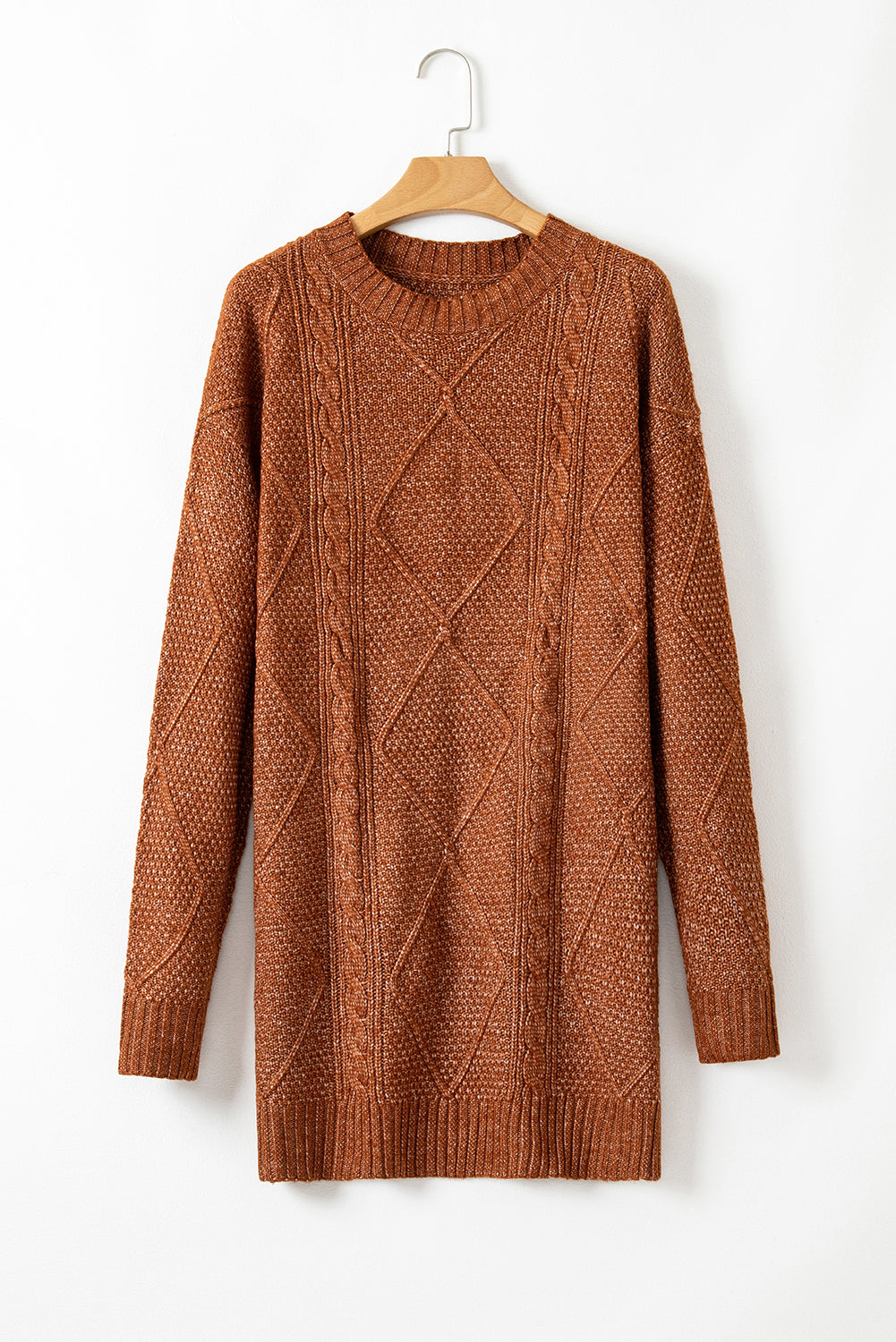 KaleaBoutique Stylish Cable Knit Drop Shoulder Loose Fit Sweater Dress - KaleaBoutique.com