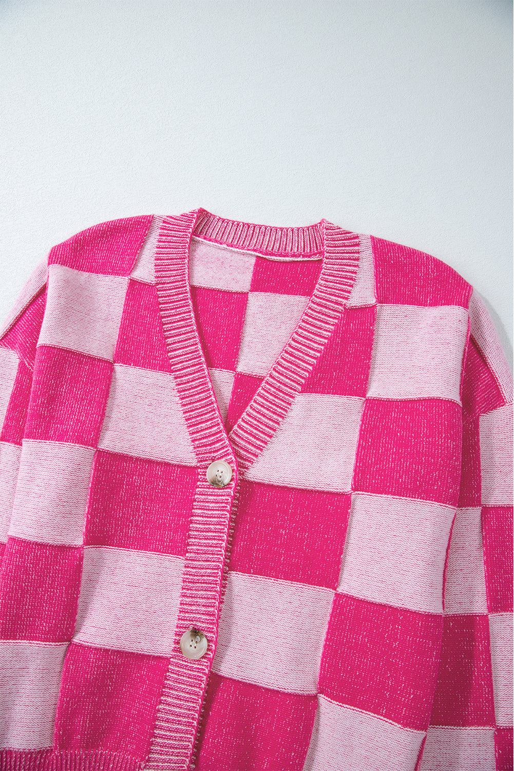 Checkered Drop Shoulder Buttoned V Neck Cardigan - KaleaBoutique.com