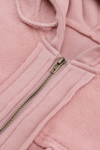 Flap Pocket Drawstring Hood Zip Up Jacket - KaleaBoutique.com