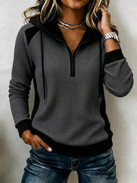 Women's Waffle-knit Half-zip Hooded Sweatshirt - KaleaBoutique.com