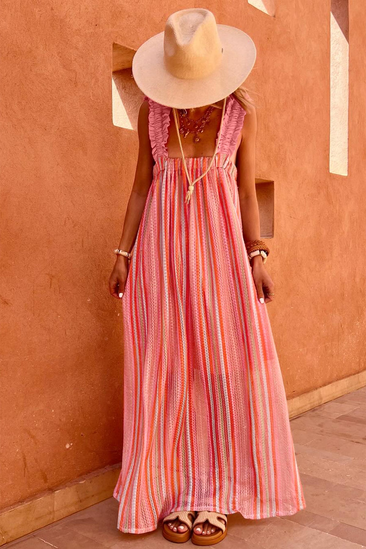 KaleaBoutique Stylish Ruffled Straps Ribbon Knot Flowy Vacation Maxi Dress - KaleaBoutique.com
