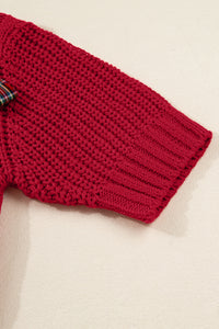 KaleaBoutique Comfortable Plaid Lace up Detail Christmas Holiday Puff Short Sleeve Sweater - KaleaBoutique.com