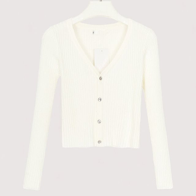 Women's Ribbed V-Neck Button-Front Cropped Cardigan - KaleaBoutique.com