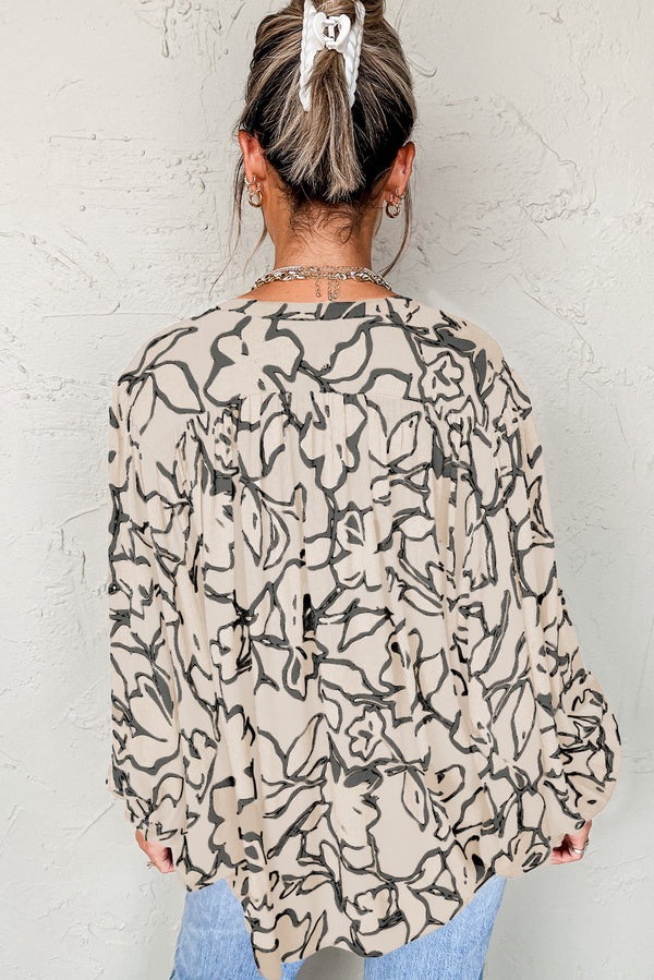 KaleaBoutique Stylish Floral Print Batwing Sleeve Buttoned Loose Fit Shirt - KaleaBoutique.com