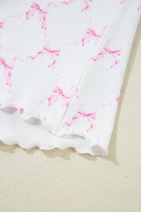 KaleaBoutique Stylish Bow Knot Geometric Print Lettuce Trim Two Piece Lounge Set - KaleaBoutique.com