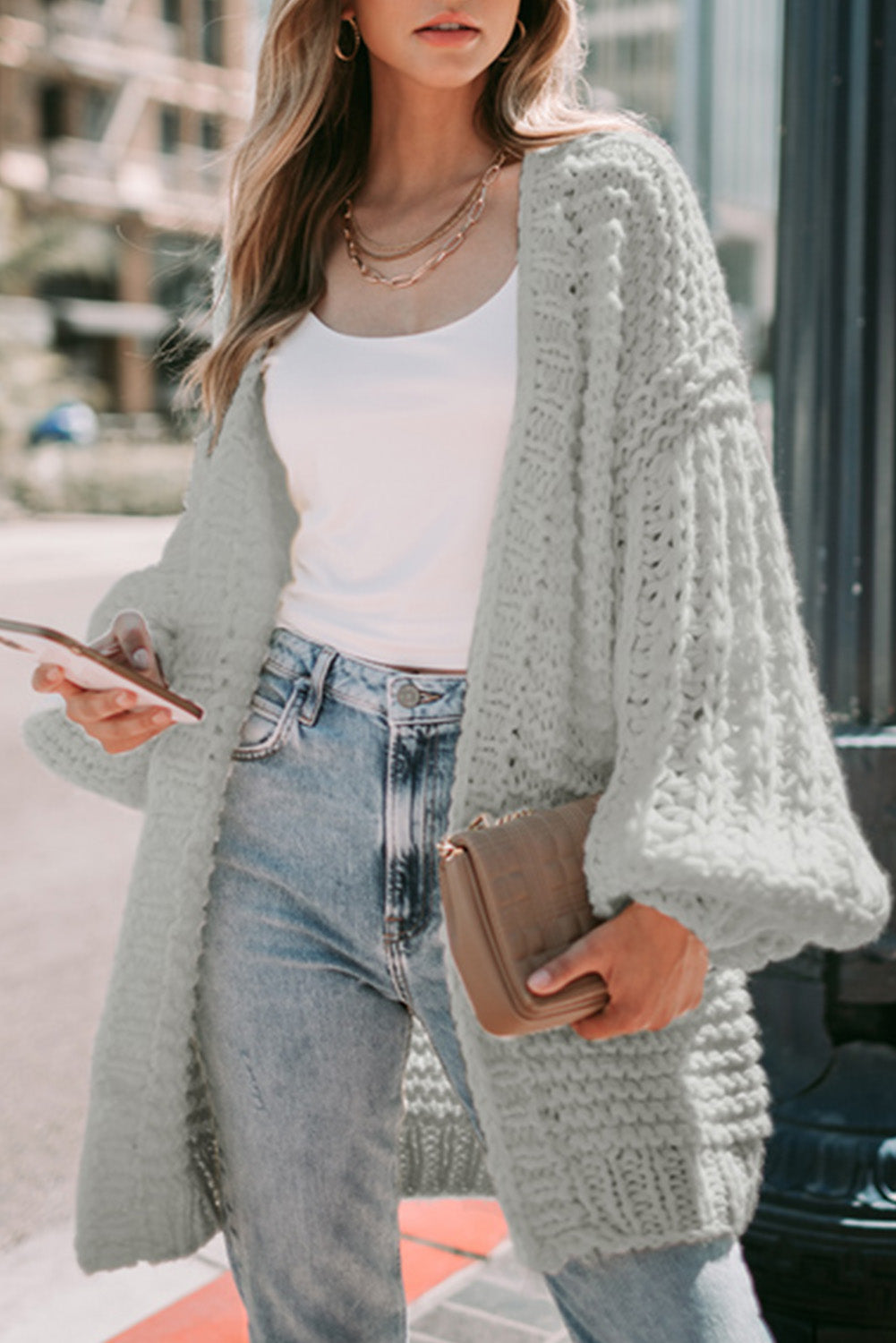KaleaBoutique Stylish Chunky Oversize Knit Drop Shoulder Puff Sleeve Cardigan - KaleaBoutique.com