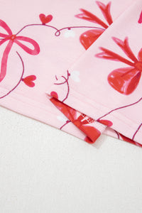 KaleaBoutique Stylish Romantic Bow Print Loose Tee Drawstring Shorts 2pcs Lounge Set - KaleaBoutique.com