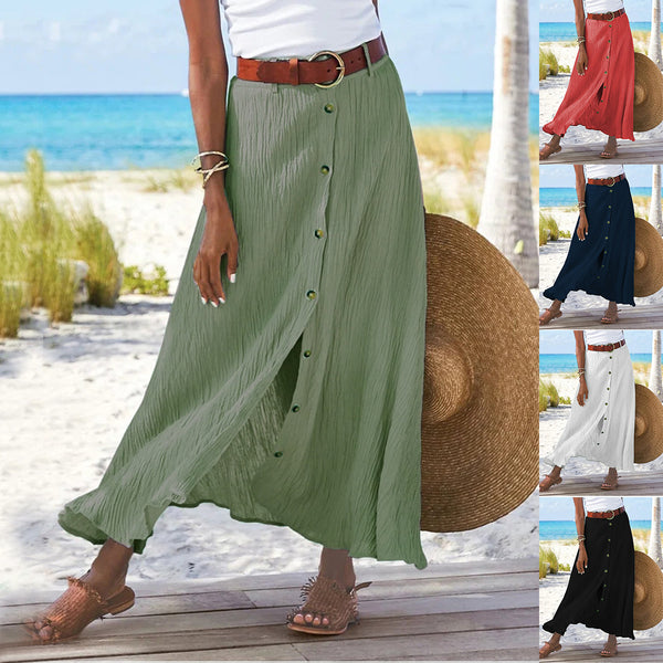 Women's Fashion Cotton Linen A-Line Hip Mid Waist Long Skirt - KaleaBoutique.com