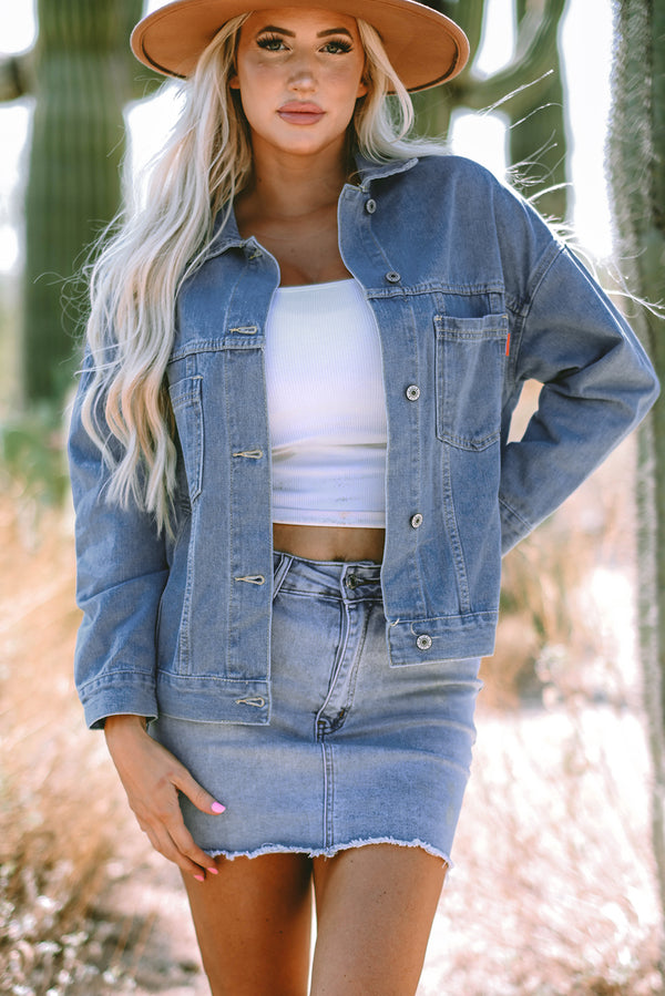 KaleaBoutique Stylish Classic Washed Oversize Pocketed Denim Jacket - KaleaBoutique.com