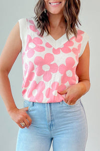 Cute Flower Knitted V Neck Tank Top - KaleaBoutique.com