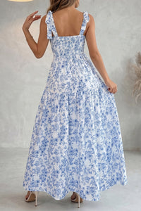 KaleaBoutique Stylish Floral Print Knot Straps High Waist Flared Maxi Dress - KaleaBoutique.com